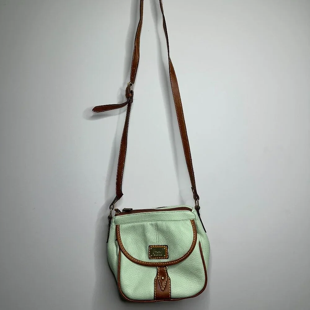 b.o.c. Crossbody Medium Shoulder Bag Soft Leather Light Green / Brown - Picture 1 of 7
